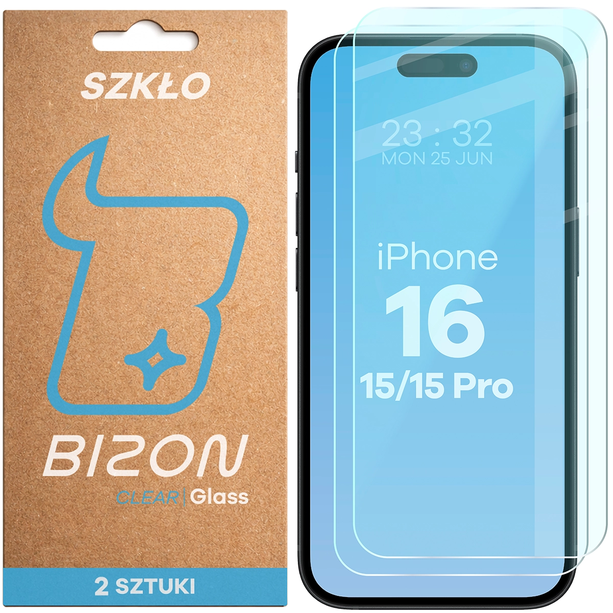 Szkło hartowane Bizon Glass Clear Duo do Apple iPhone 15 / Apple iPhone 15 Pro / Apple iPhone 16 , 2 sztuki
